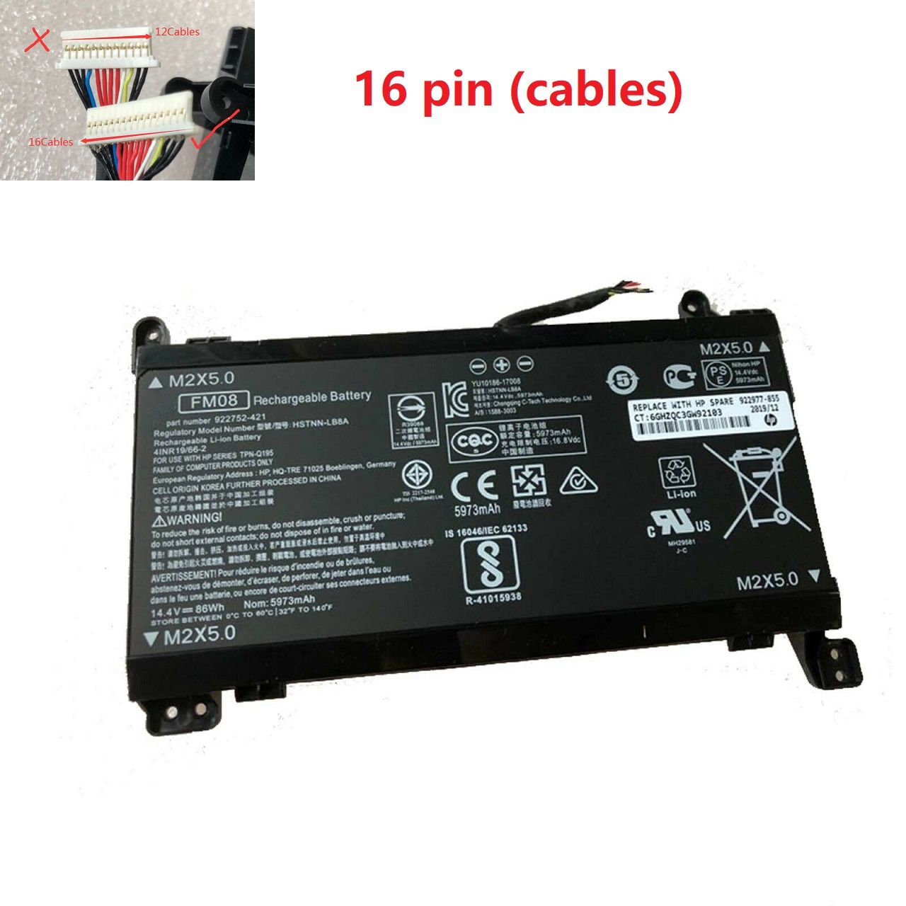 16-Pin FM08 HP Omen 17 HSTNN-LB8B 922753-421 922977-855 TPN-Q195 compatibele Accu