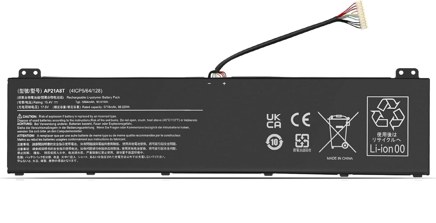 AP21A8T AP21A7T AP21A5T Acer Nitro 5 AN517-55 Predator Helios 18 PH18-71 compatibele Accu AP21A8T AP21A7T AP21A5T Acer Nitro 5 AN517-55 Predator Helios 18 PH18-71 compatibele Accu